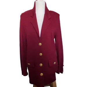 Rich and Levy Cardigan Sweater Womens Large Burgundy Gold Buttons Vintage